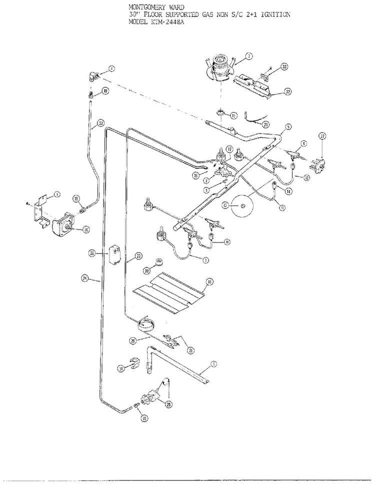 30` Floor Burner Diagram and Parts List for 3448A  Frigidaire Range