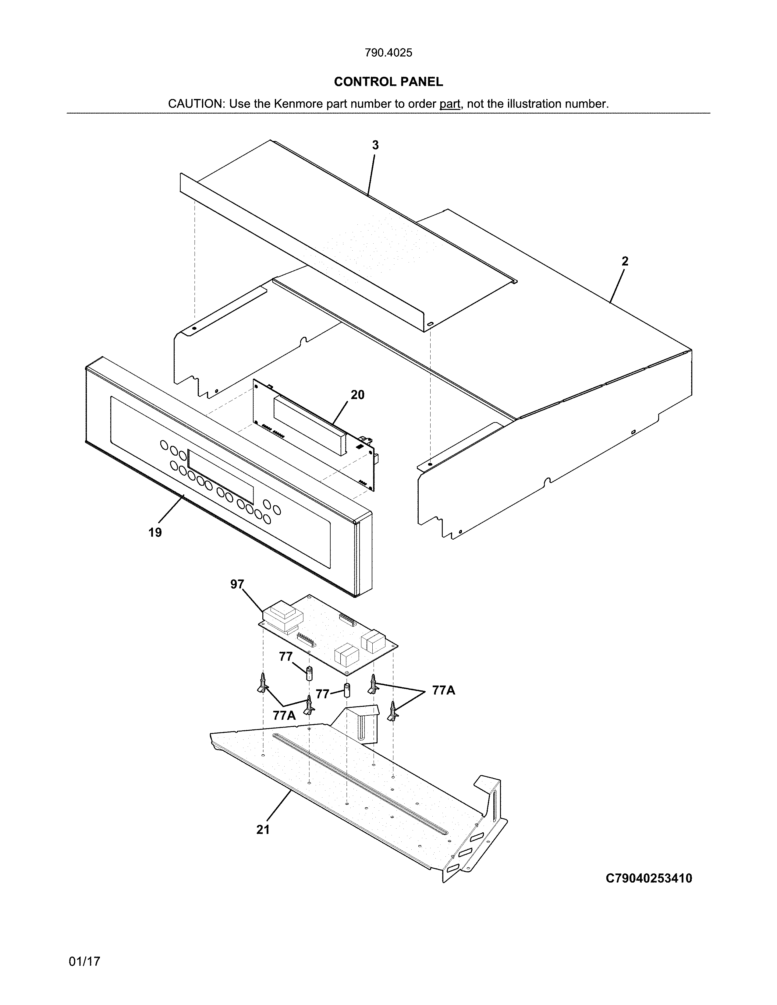 Control Panel Diagram and Parts List for 79040252411  Kenmore Wall Oven