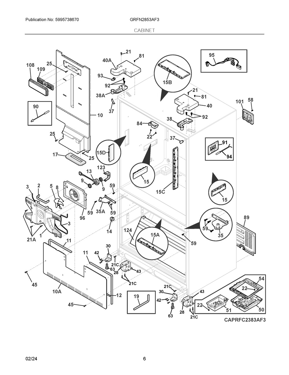 Cabinet Diagram and Parts List for GRFN2853AF3  Frigidaire Refrigerator