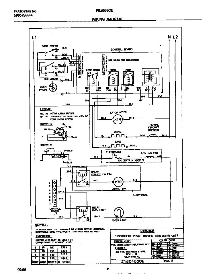 WIRING DIAGRAM Diagram and Parts List for FEB556CETB  Frigidaire Wall Oven