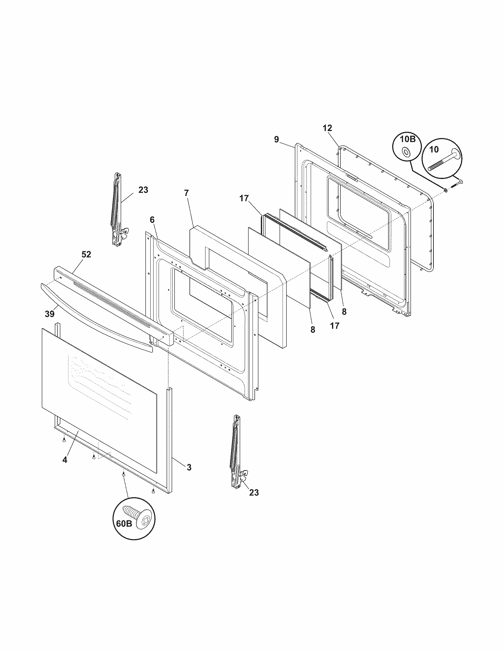 Door Diagram and Parts List for 79072302012  Kenmore Range