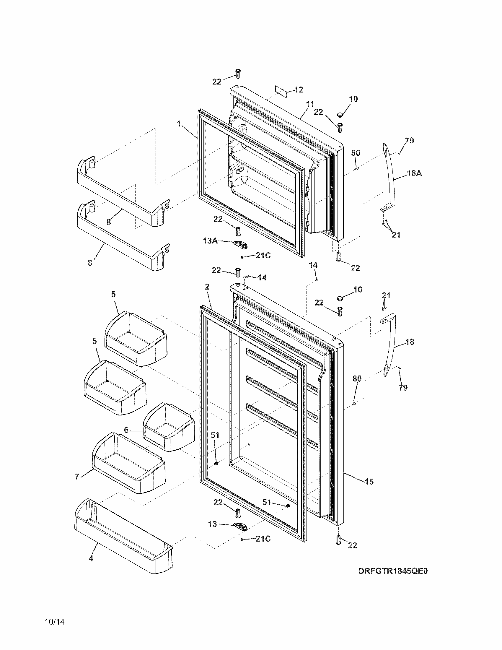 Doors Diagram and Parts List for FGTR2045QE1  Frigidaire Refrigerator