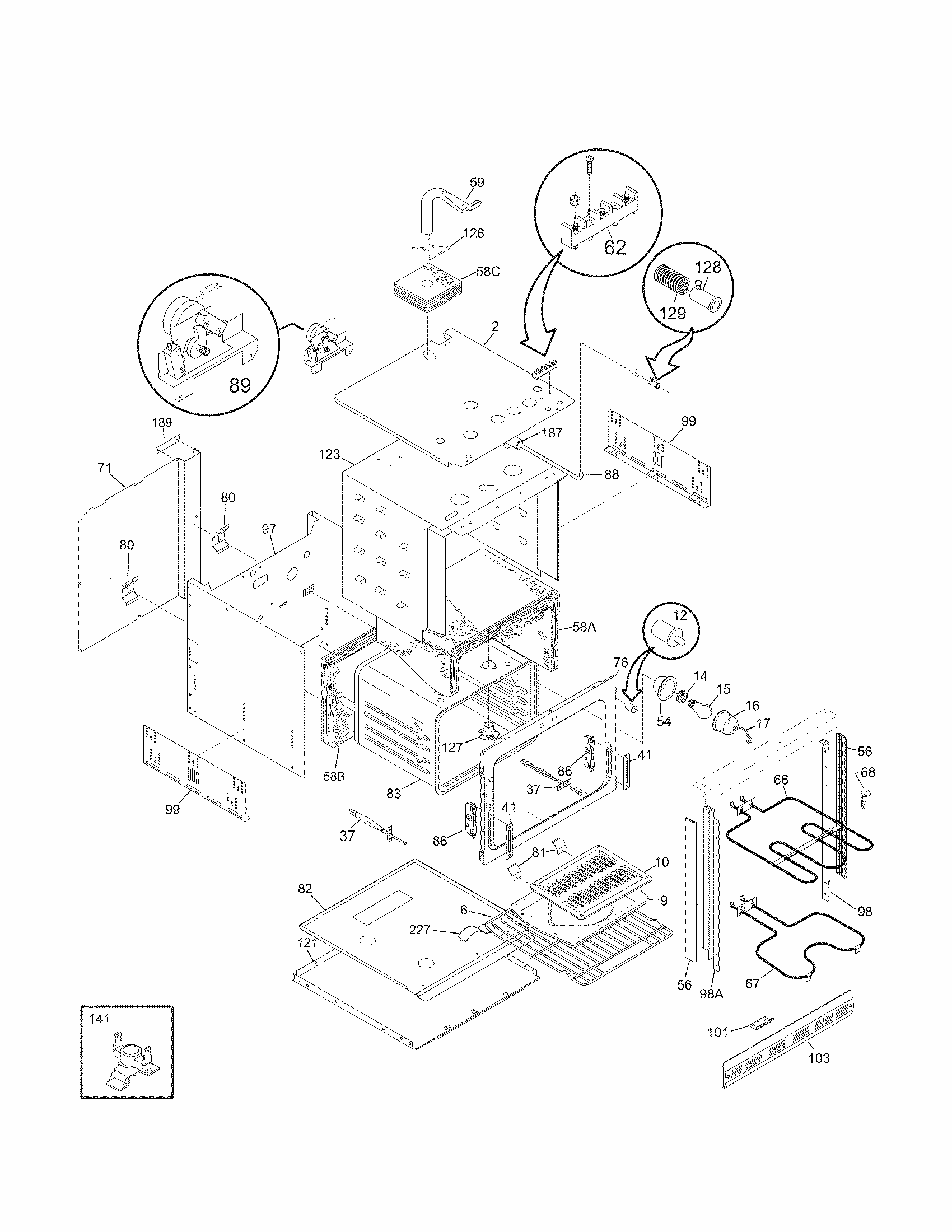 Body Diagram and Parts List for 79040452800  Kenmore Wall Oven