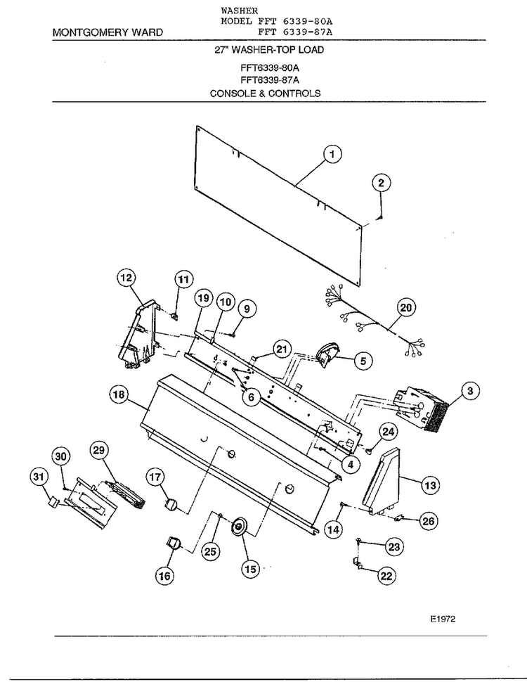 Console And Controls Diagram and Parts List for 6339A  Frigidaire Washer
