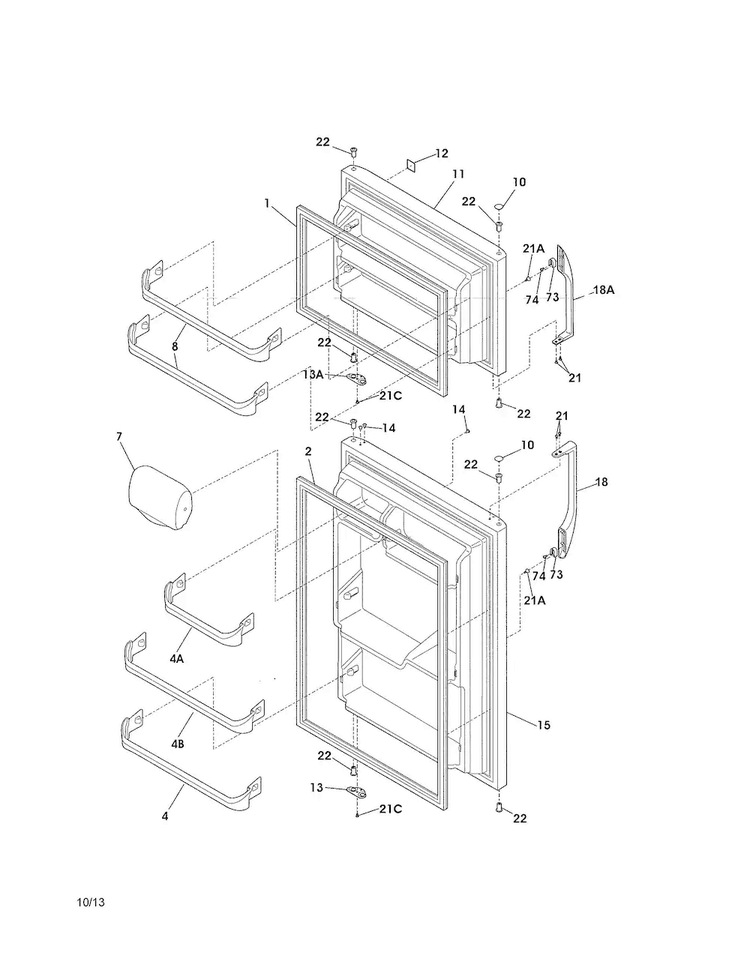 Door Diagram and Parts List for 25362622017  Kenmore Refrigerator