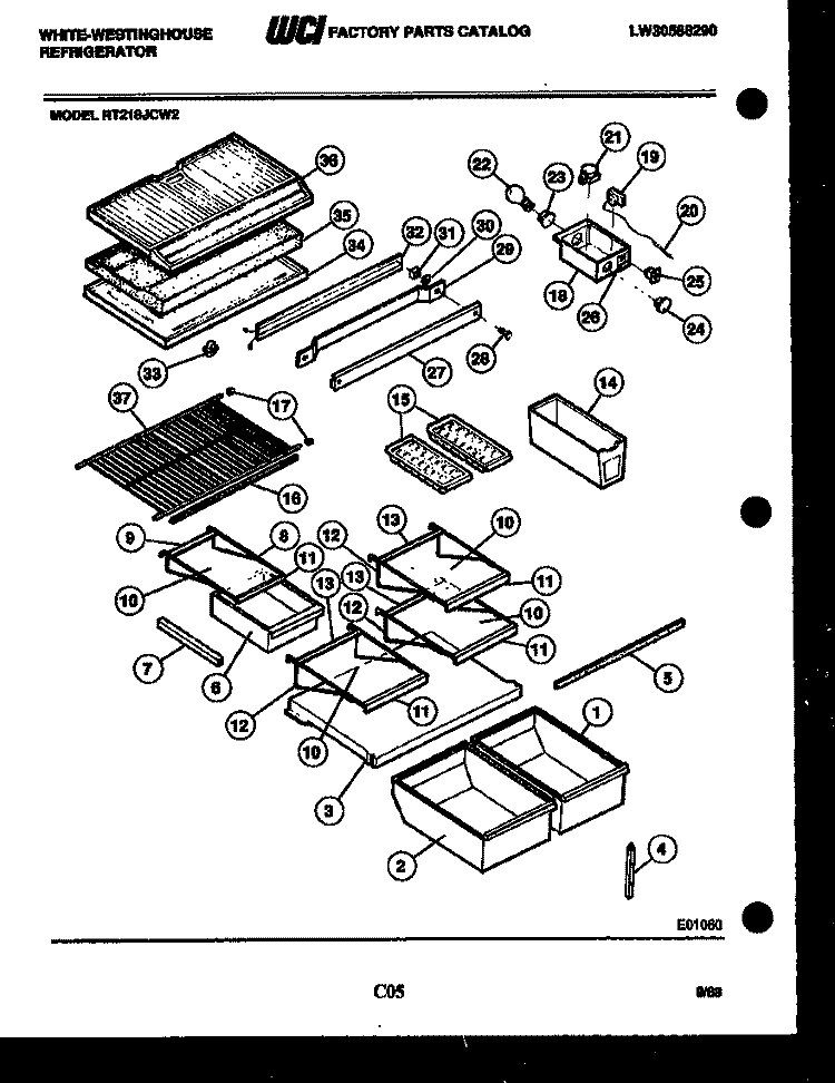 SHELVES AND SUPPORTS Diagram and Parts List for RT218JCH2  Frigidaire Refrigerator