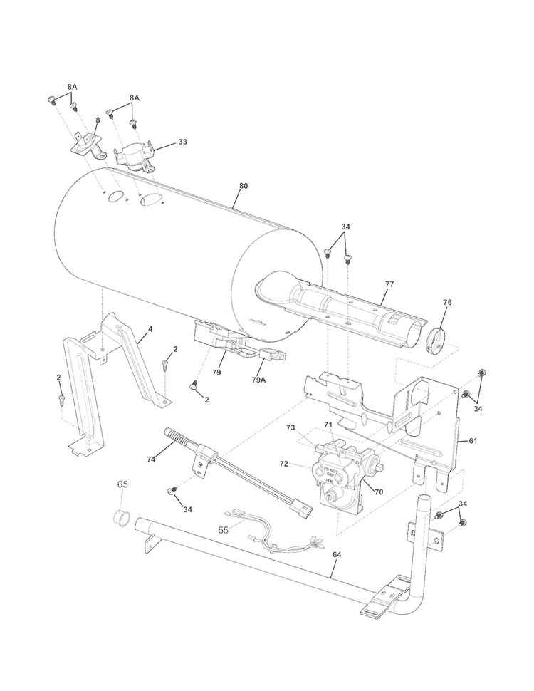 Burner Diagram and Parts List for 41791122310  Kenmore Dryer