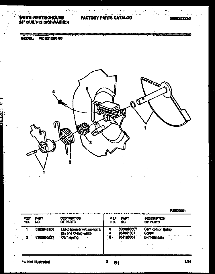 CAM Diagram and Parts List for WDB212RBM0  Frigidaire Dishwasher
