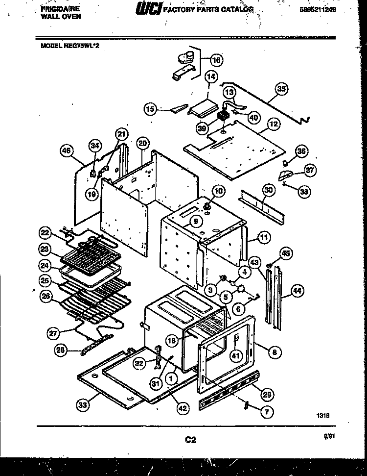 BODY PARTS Diagram and Parts List for REG75WL2  Frigidaire Wall Oven
