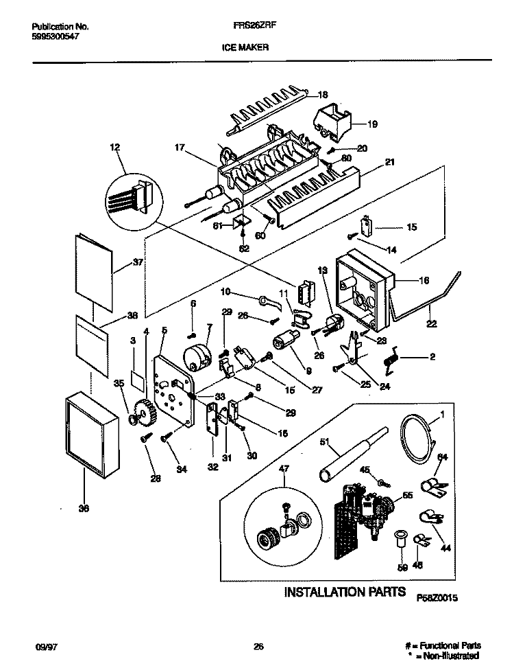 ICE MAKER Diagram and Parts List for FRS26ZRFW3  Frigidaire Refrigerator