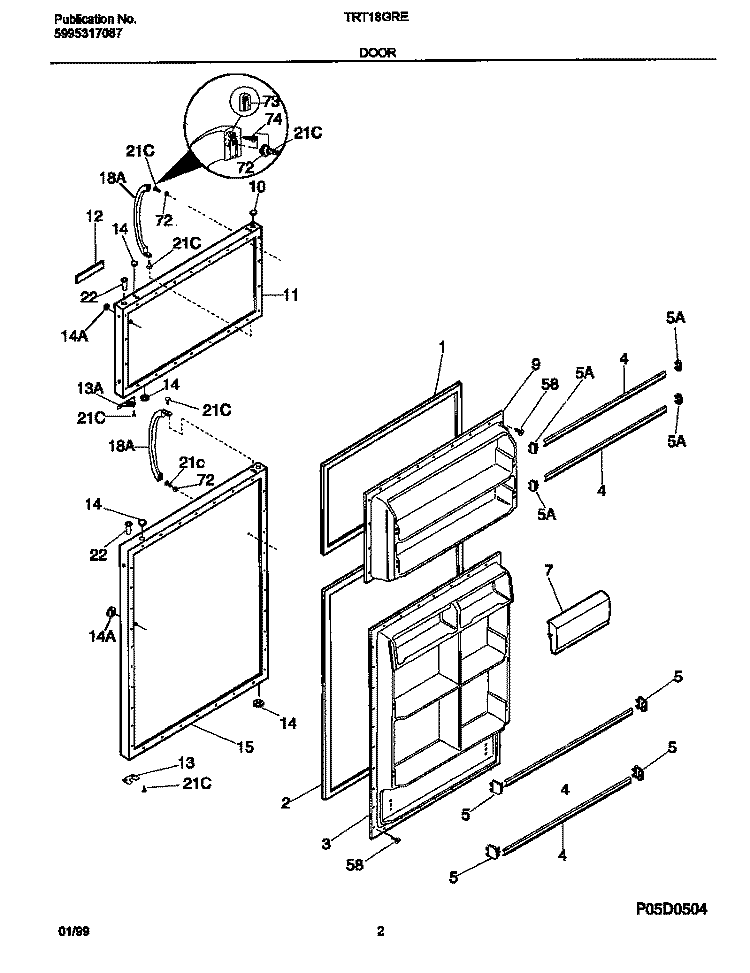 DOOR Diagram and Parts List for TRT18GREW5  Frigidaire Refrigerator