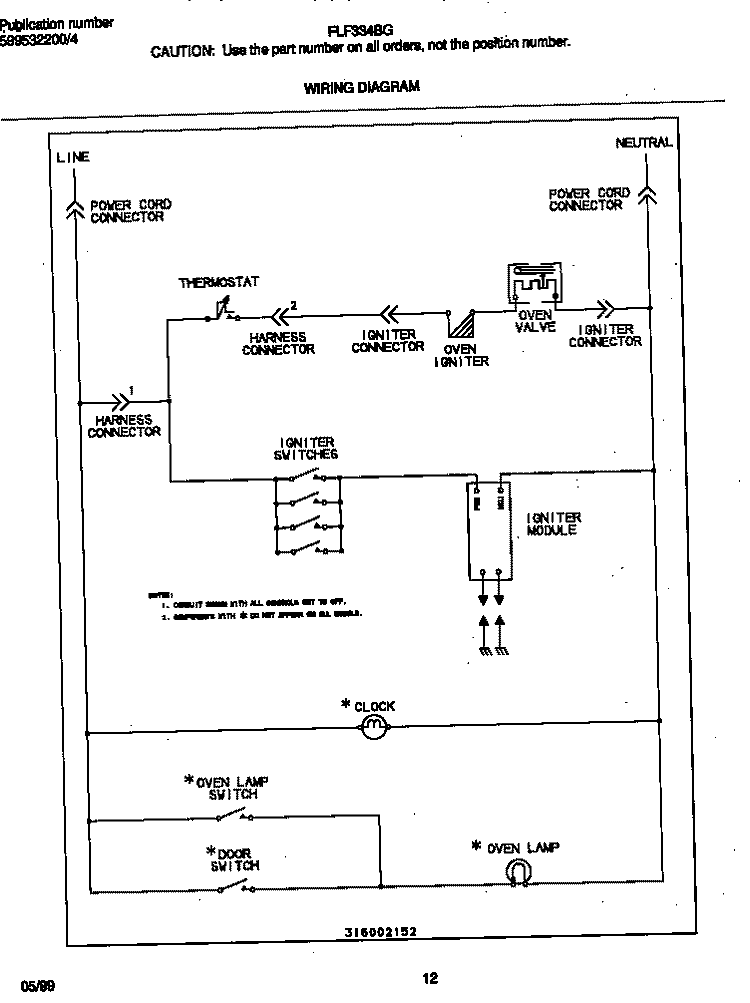 WIRING DIAGRAM Diagram and Parts List for FLF334BGDE  Frigidaire Range