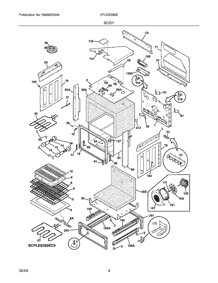 BODY Diagram and Parts List for CPLES399ECA  Frigidaire Wall Oven