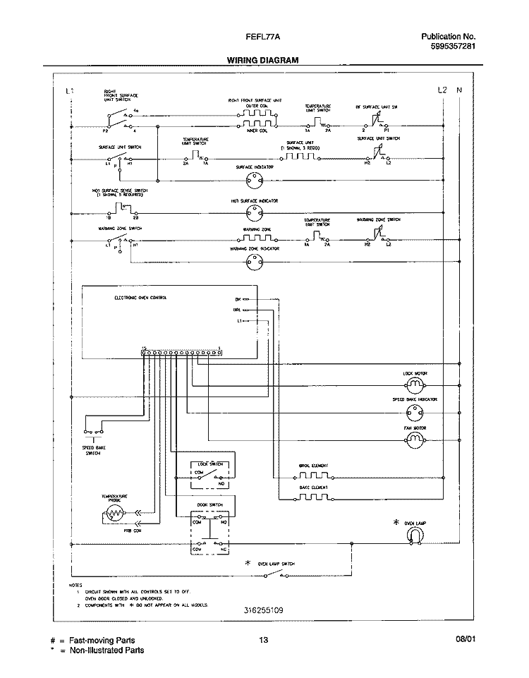 WIRING DIAGRAM Diagram and Parts List for FEFL77ABB  Frigidaire Range