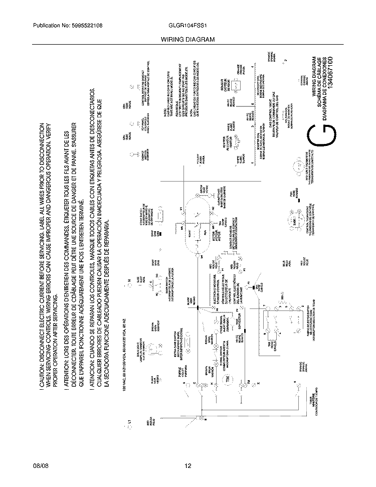 WIRING DIAGRAM Diagram and Parts List for GLGR104FSS1  Frigidaire Dryer