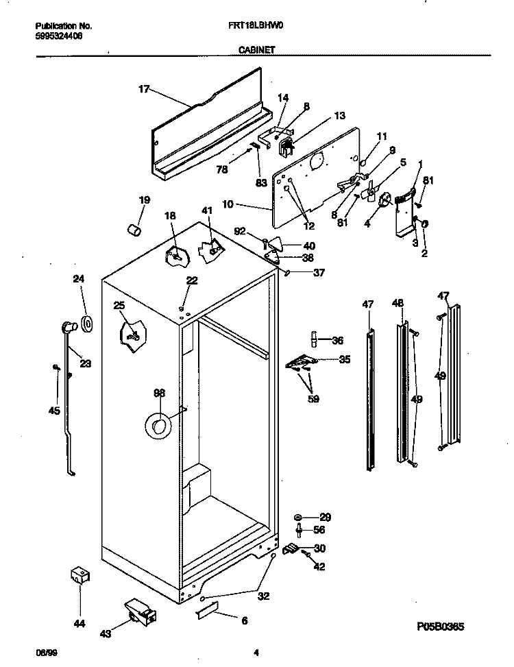 CABINET Diagram and Parts List for FRT18LBHW0  Frigidaire Refrigerator