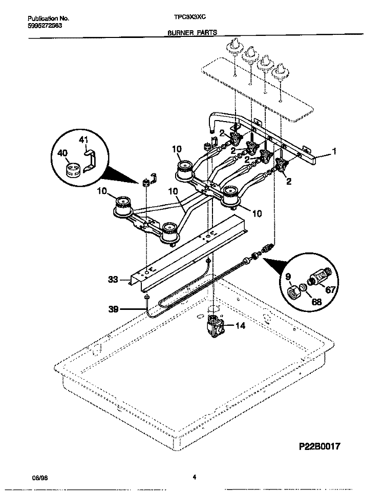 BURNER PARTS Diagram and Parts List for TPC3X3XCDA  Tappan Cooktop
