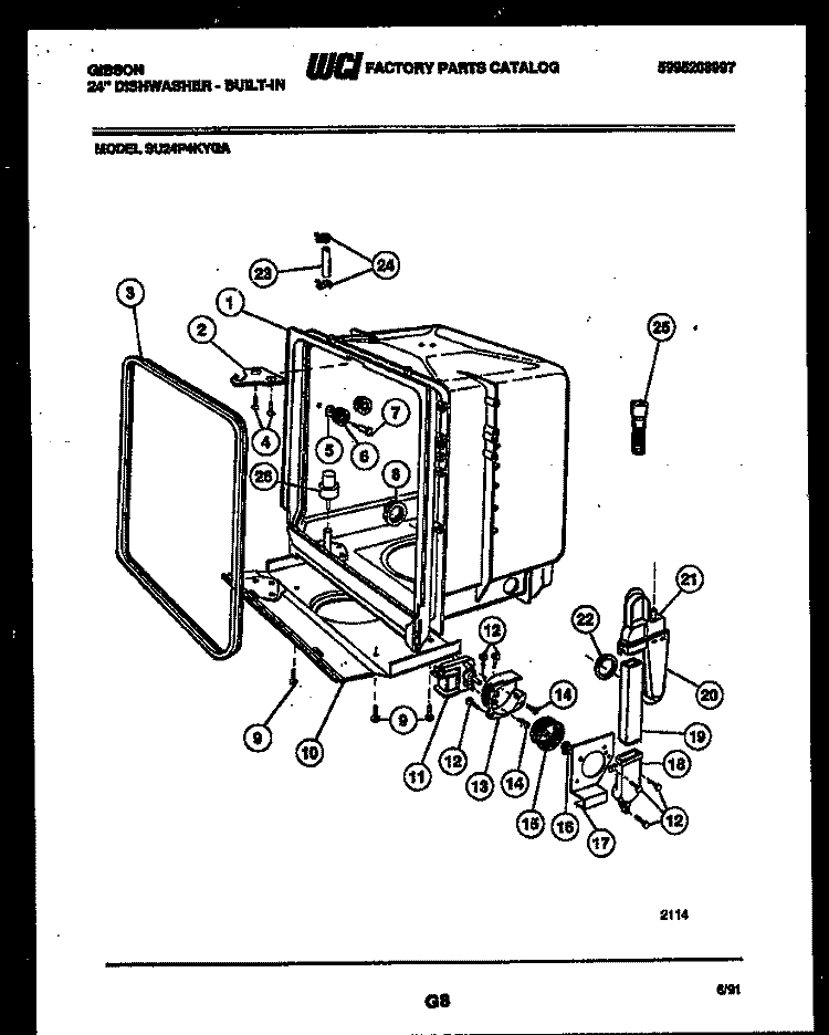 TUB AND FRAME PARTS Diagram and Parts List for SU24P4KYGA  Gibson Dishwasher