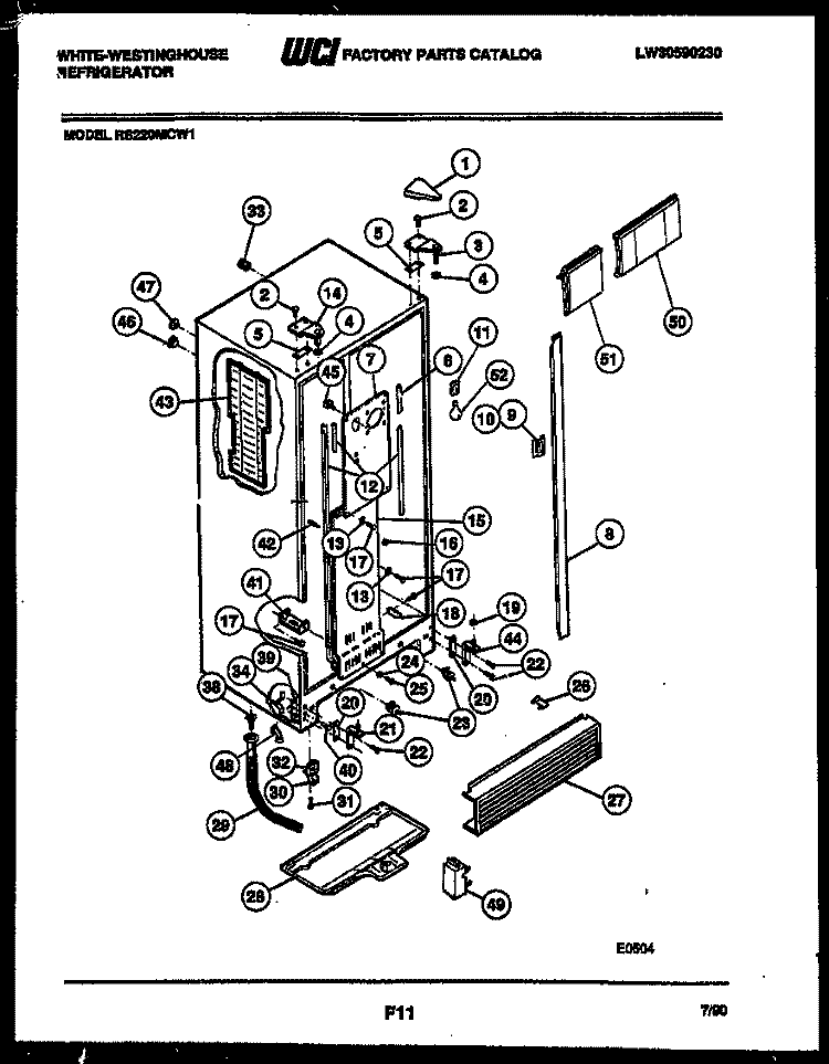 CABINET PARTS Diagram and Parts List for RS220MCW1  Frigidaire Refrigerator