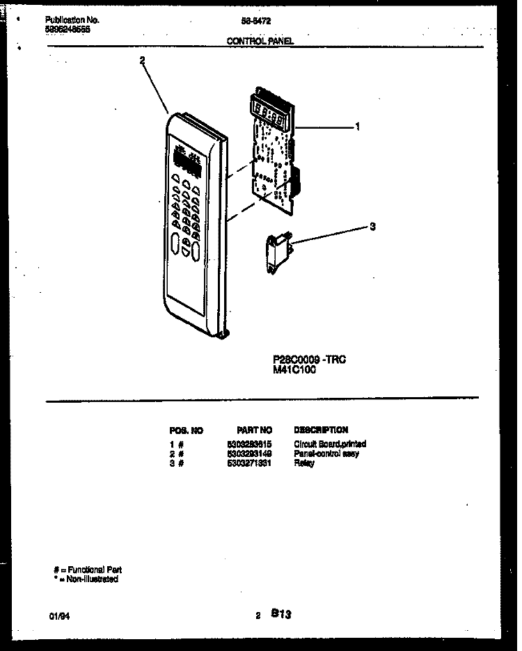CONTROL PANEL Diagram and Parts List for 56-5472-10-04  Tappan Microwave