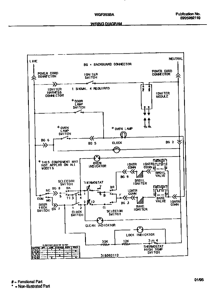 WIRING DIAGRAM Diagram and Parts List for WGF353BAWB  Frigidaire Range