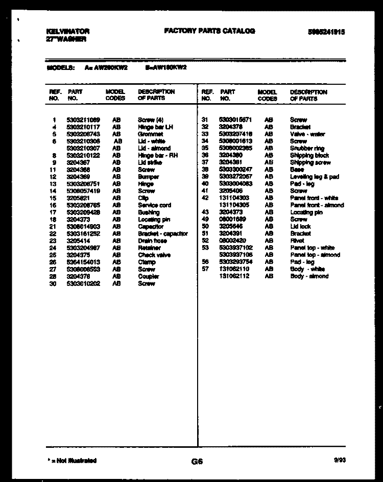 TUB DETAIL Diagram and Parts List for AW100KW2  Kelvinator Washer