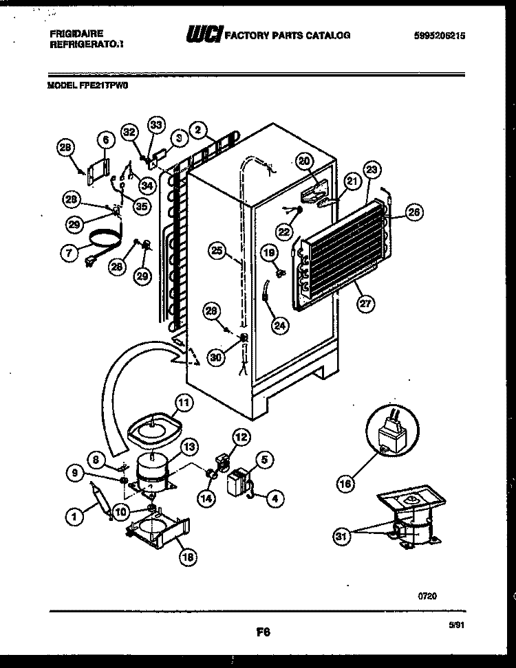 SYSTEM AND AUTOMATIC DEFROST PARTS Diagram and Parts List for FPE21TPW0  Frigidaire Refrigerator