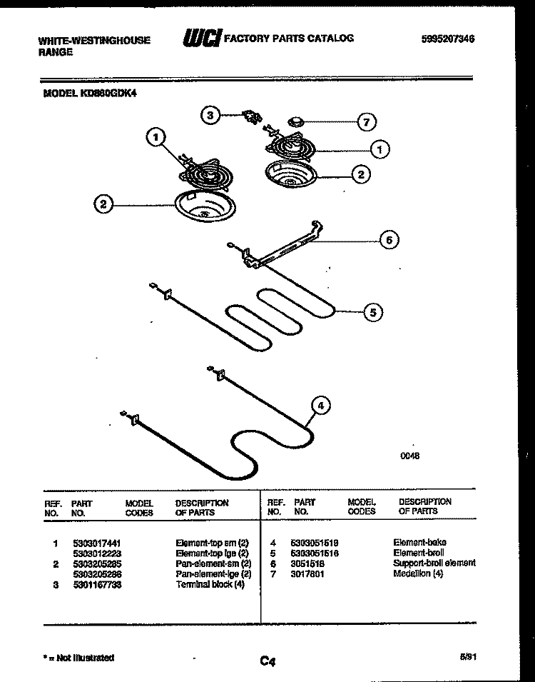 BROILER PARTS Diagram and Parts List for KD860GDK4  Frigidaire Range