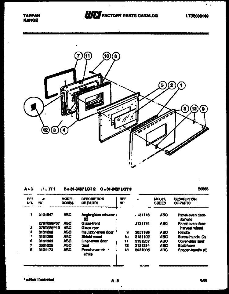 DOOR PARTS Diagram and Parts List for 31-3437-66-03  Tappan Range