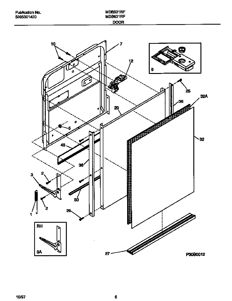 DOOR Diagram and Parts List for MDB531RFR3  Frigidaire Dishwasher
