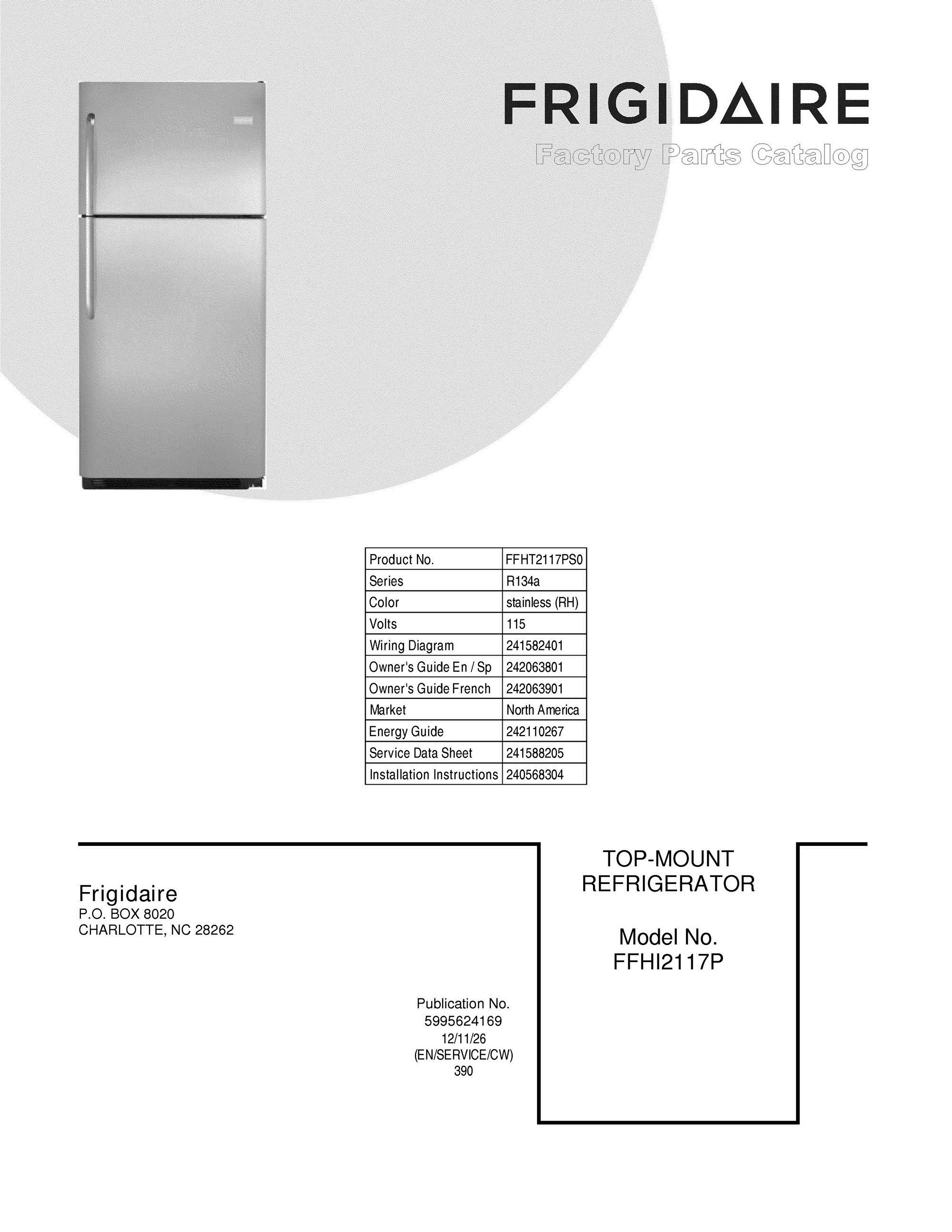 01 - COVER Diagram and Parts List for FFHT2117PS0  Frigidaire Refrigerator