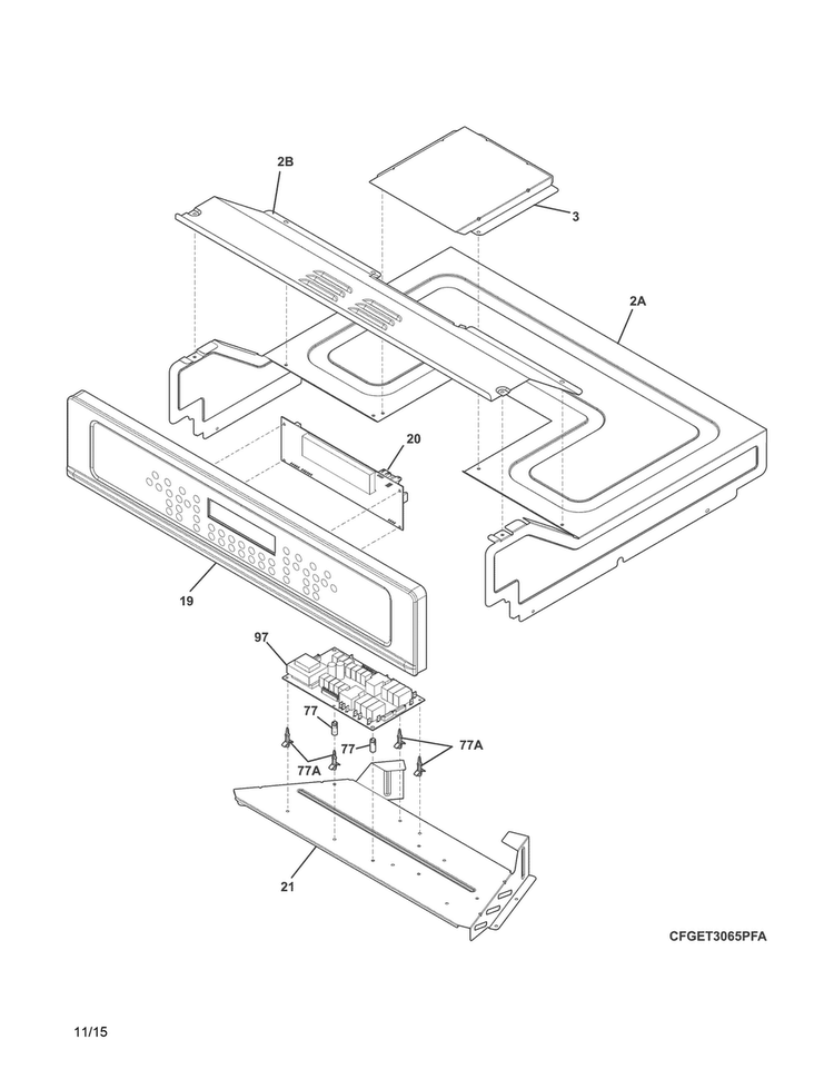 Control Panel Diagram and Parts List for FGET3065PWD  Frigidaire Wall Oven