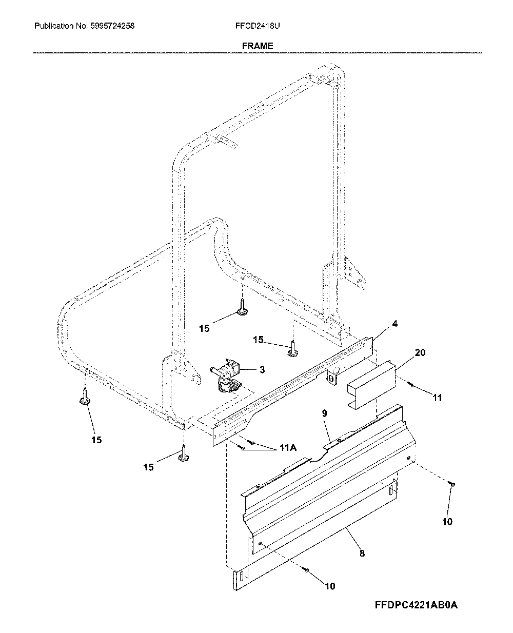 Frame Diagram and Parts List for FFCD2418UB3A  Frigidaire Dishwasher