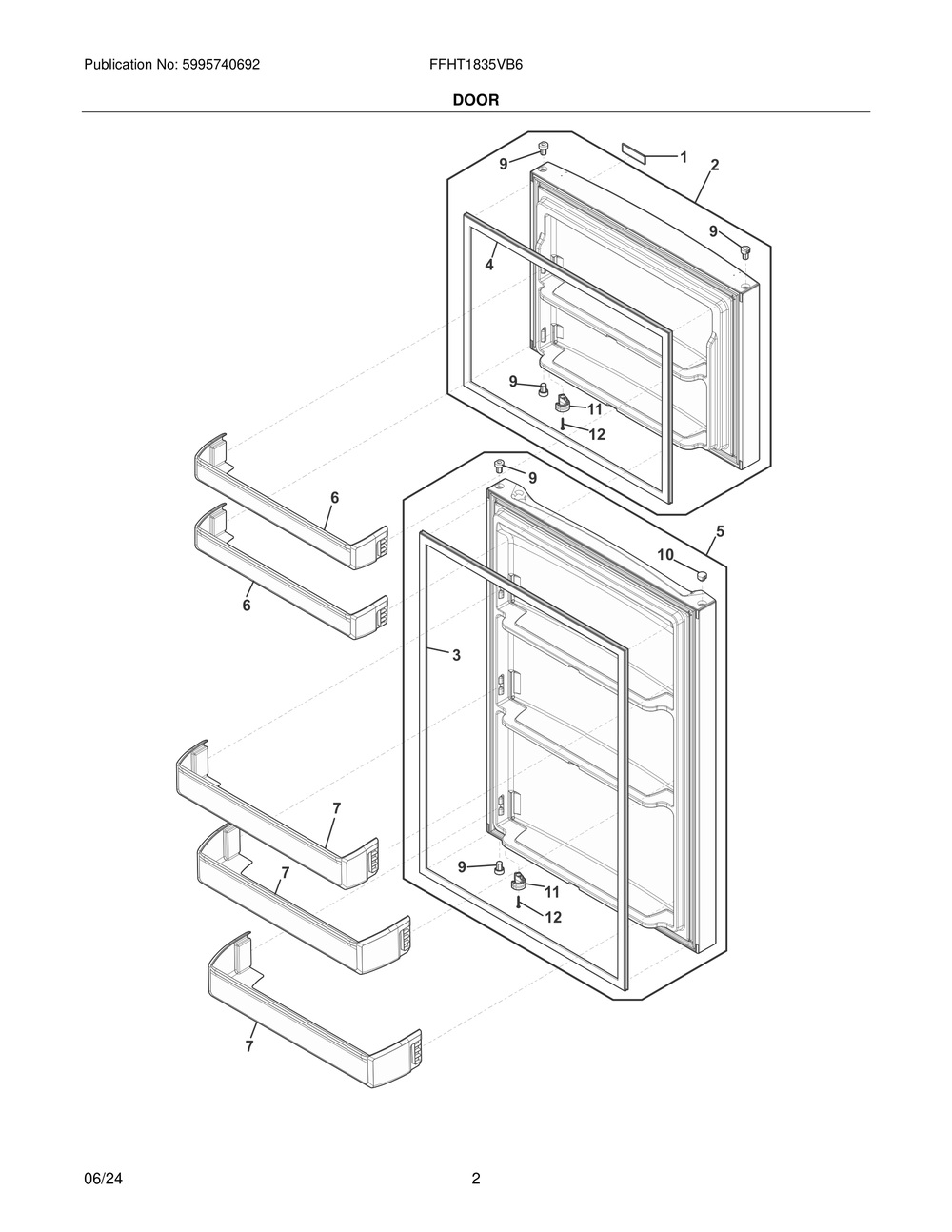 Door Diagram and Parts List for FFHT1835VB6  Frigidaire Refrigerator