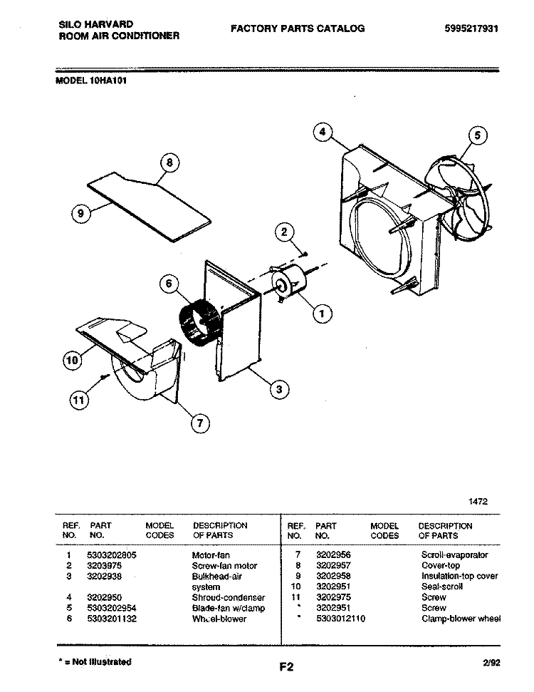 MOTOR / FAN Diagram and Parts List for 10HA101  Frigidaire Air Conditioner