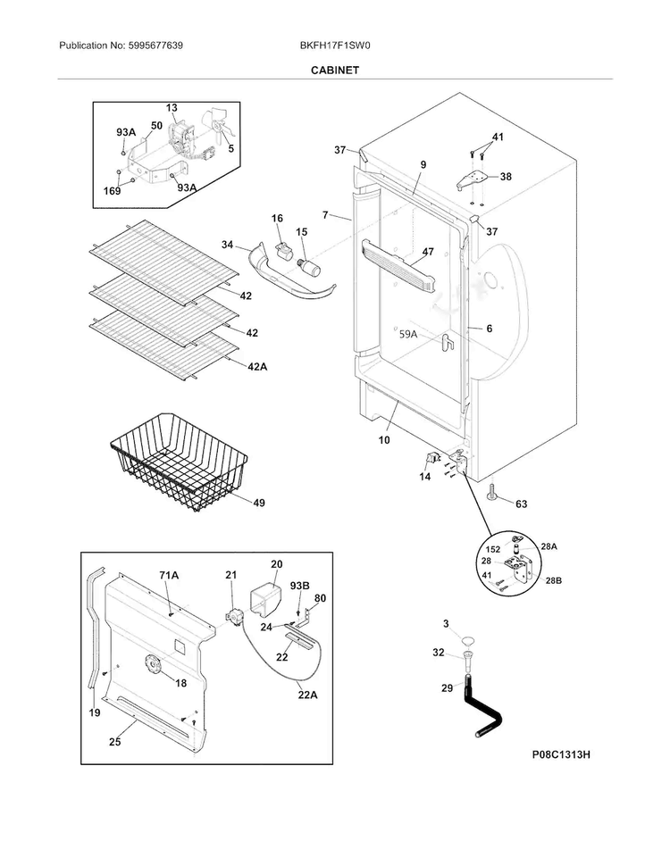 Cabinet Diagram and Parts List for BKFH17F1SW0  Frigidaire Freezer