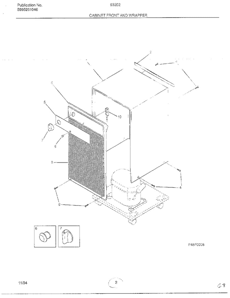 Cabinet Front And Wrapper Diagram and Parts List for 93202F  Frigidaire Dehumidifier