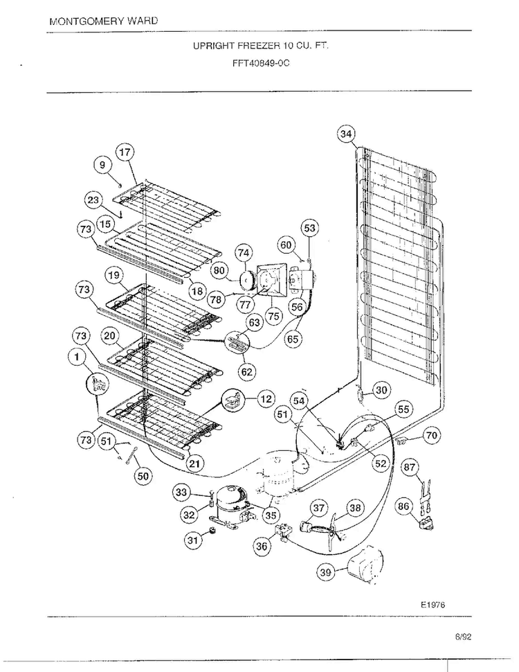 Upright Freezer 10 Cubic Feet Page 5 Diagram and Parts List for 40849-0C  Frigidaire Freezer