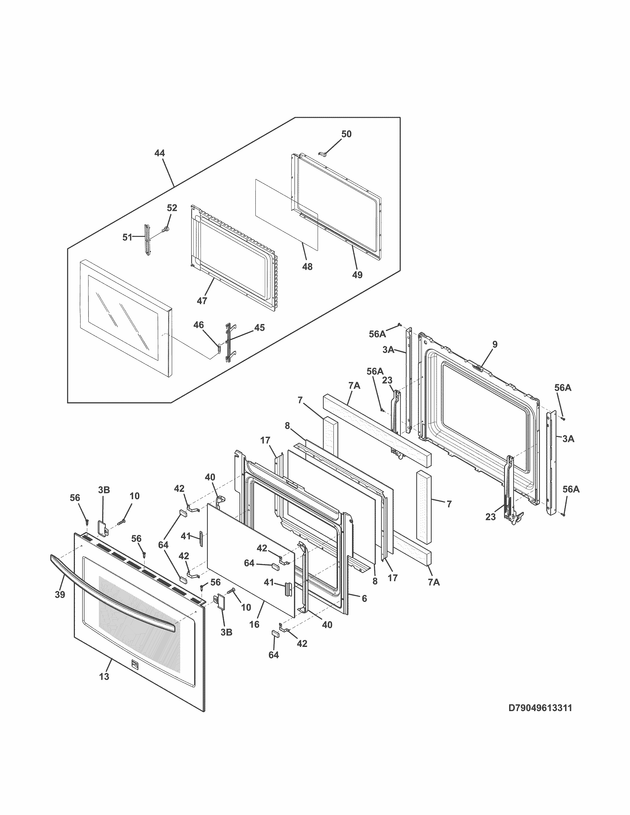 Doors Diagram and Parts List for 79049613313  Kenmore Microwave
