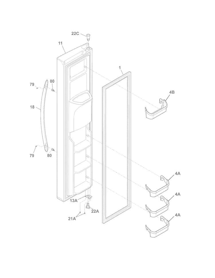 Freezer Door Diagram and Parts List for FGHS2655PF0  Frigidaire Refrigerator