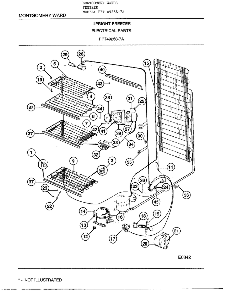 Upright Freezer/electrical Parts Diagram and Parts List for 49258-7A  Frigidaire Freezer