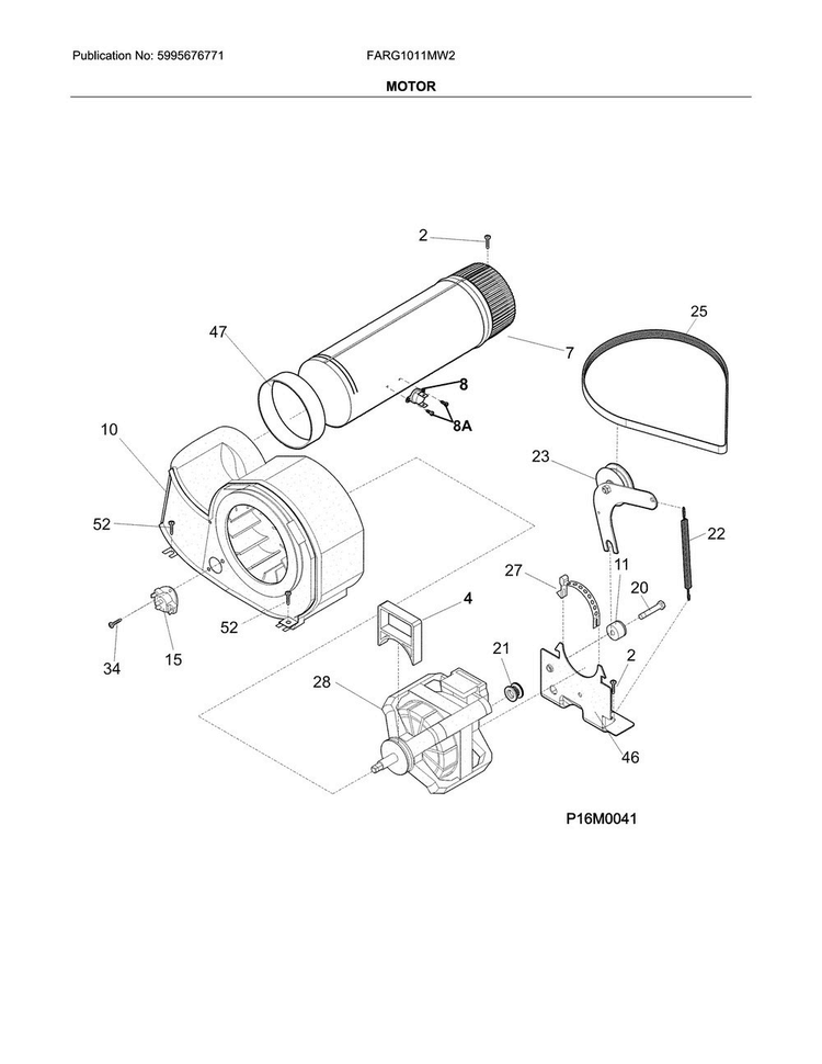 Motor Diagram and Parts List for FARG1011MW2  Frigidaire Dryer