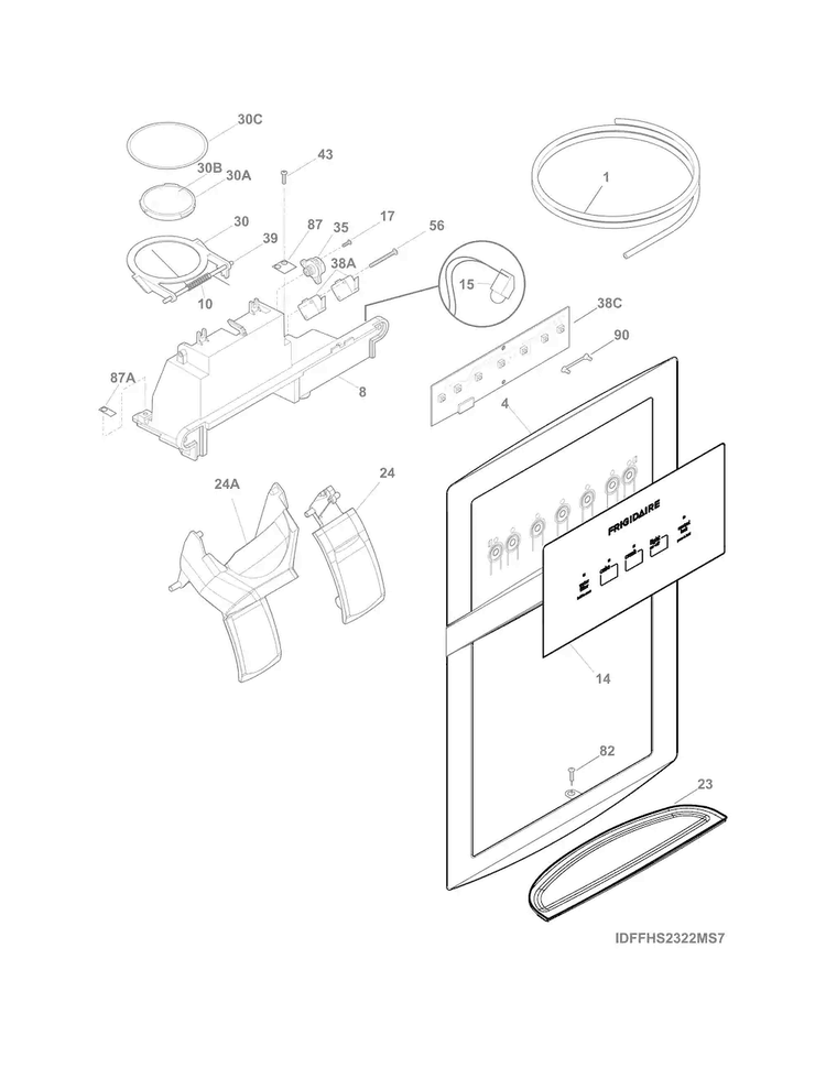 Ice & Water Dispenser Diagram and Parts List for FFHS2322MWHA  Frigidaire Refrigerator