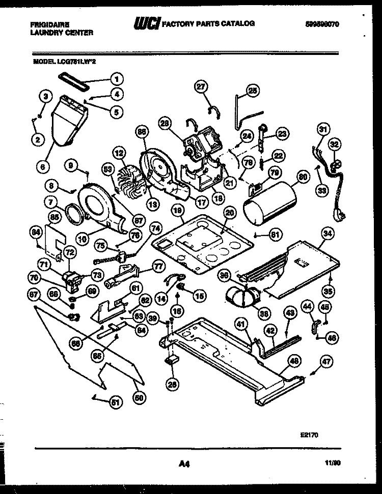 MOTOR, BLOWER AND BODY ASSEMBLY Diagram and Parts List for LCG751LW2  Frigidaire Washer Dryer Combo