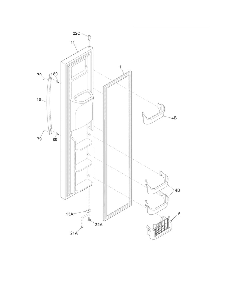 Freezer Door Diagram and Parts List for LGHC2342LF3  Frigidaire Refrigerator