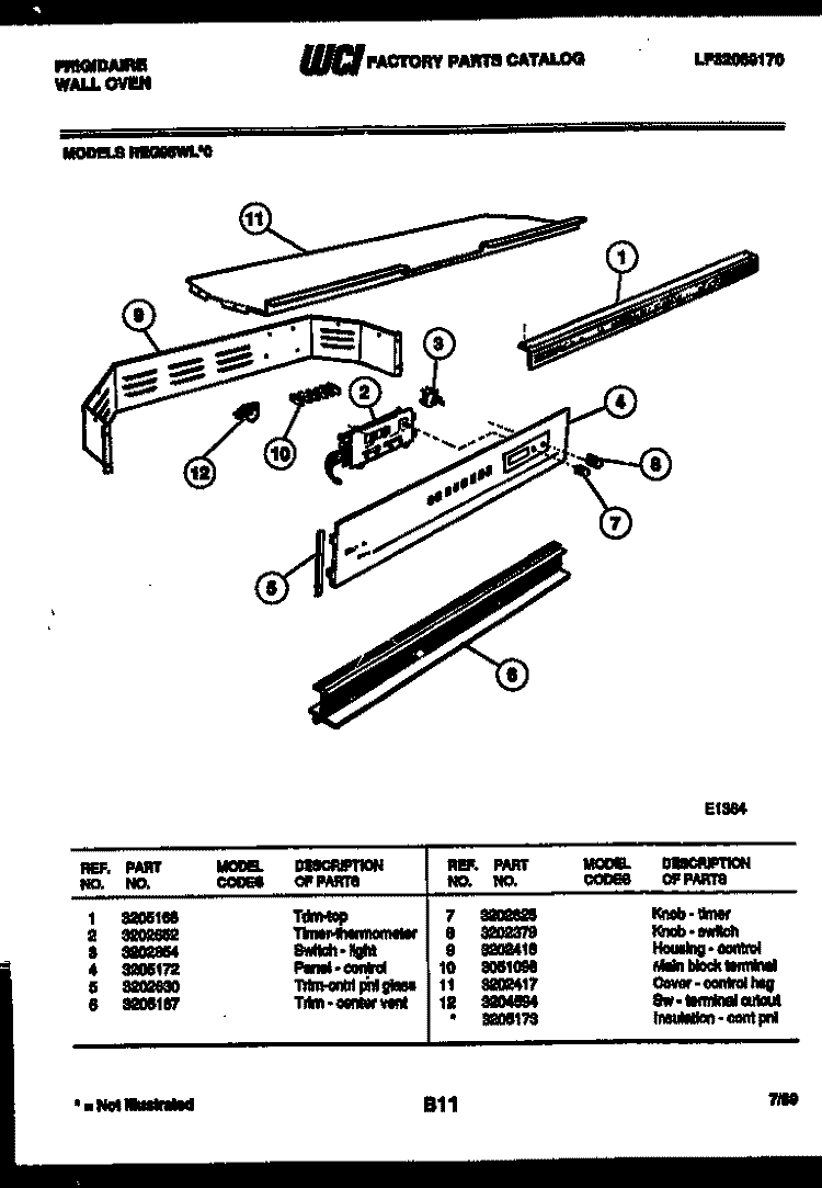 CONTROL PANEL Diagram and Parts List for REG95WLB0  Frigidaire Wall Oven