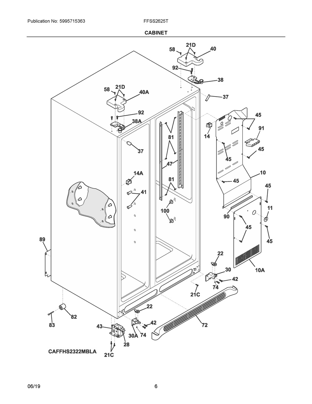 Cabinet Diagram and Parts List for FFSS2625TP2  Frigidaire Refrigerator