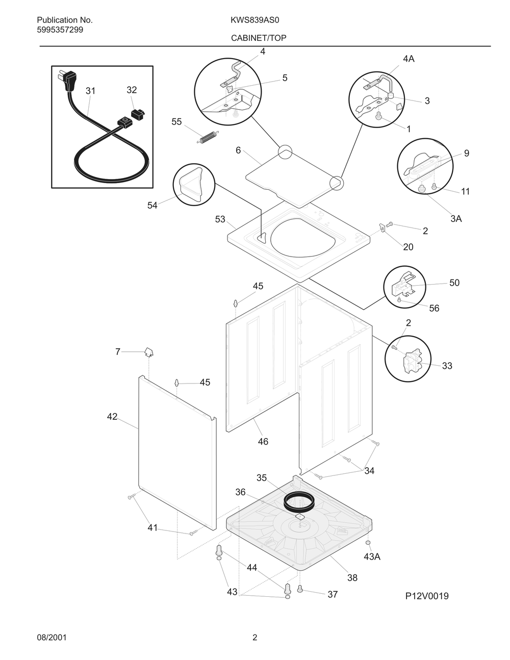 Cabinet/Top Diagram and Parts List for KWS839AS0  Frigidaire Washer