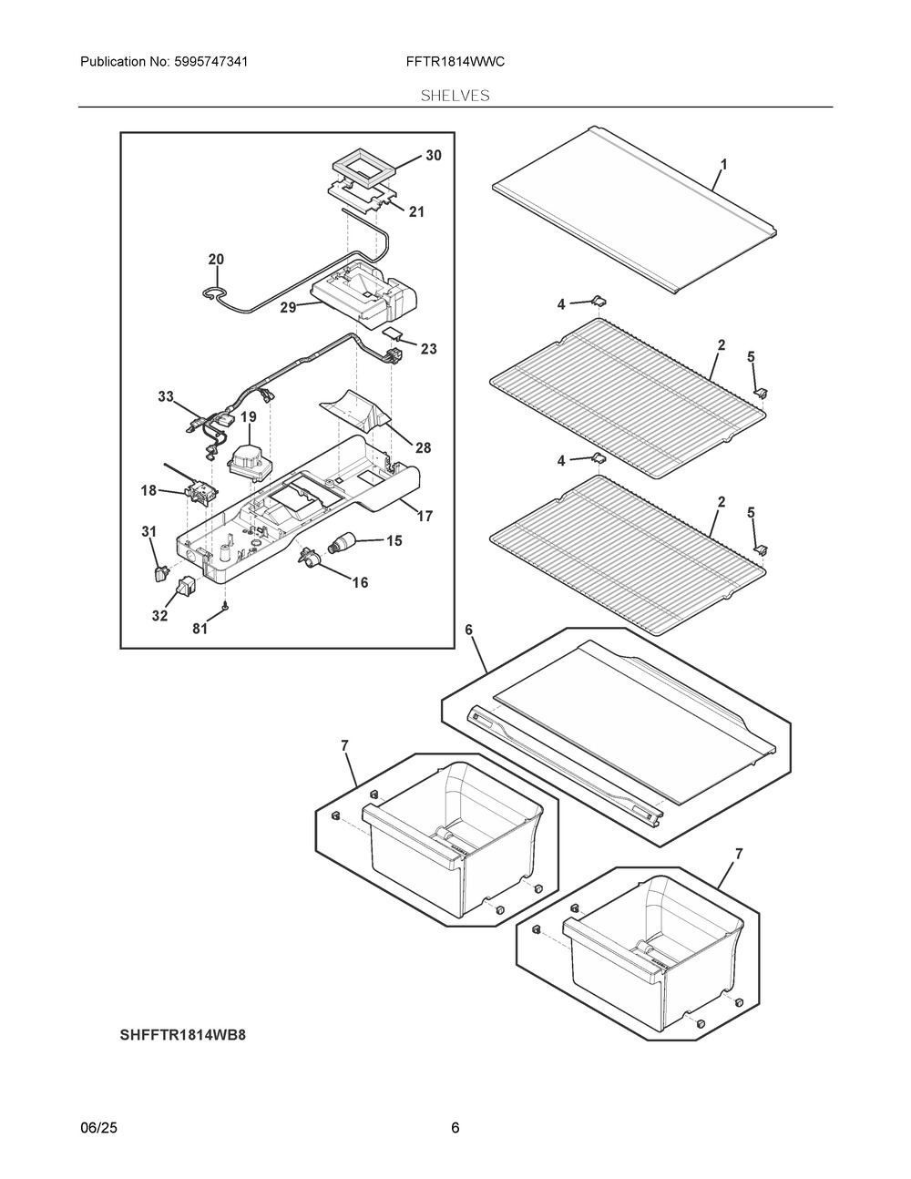 Shelves Diagram and Parts List for FFTR1814WWC  Frigidaire Refrigerator