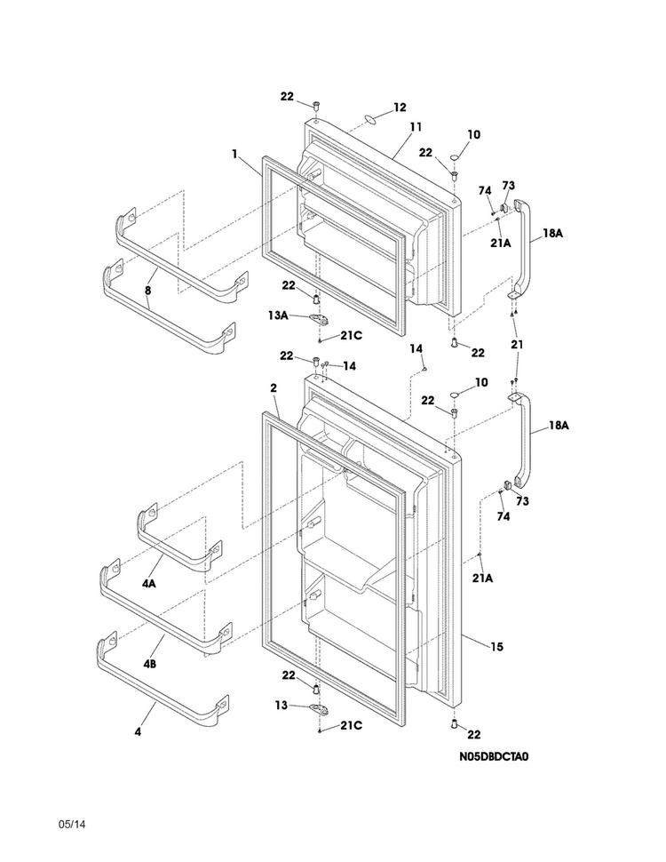 Door Diagram and Parts List for LFHT1513LBB  Frigidaire Refrigerator